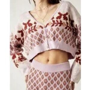 free people Snow Bunny Rabbit Slope Cropped Sweater Size Small Cotton Candy Pink